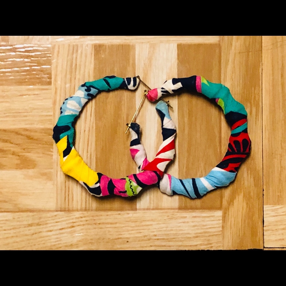 Large, lightweight fabric hoop earrings, handmade